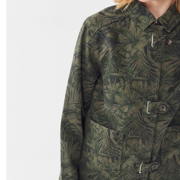 UO Denim Jacket Olive Green Palm Print BDG Brand M - Picture 2 of 8